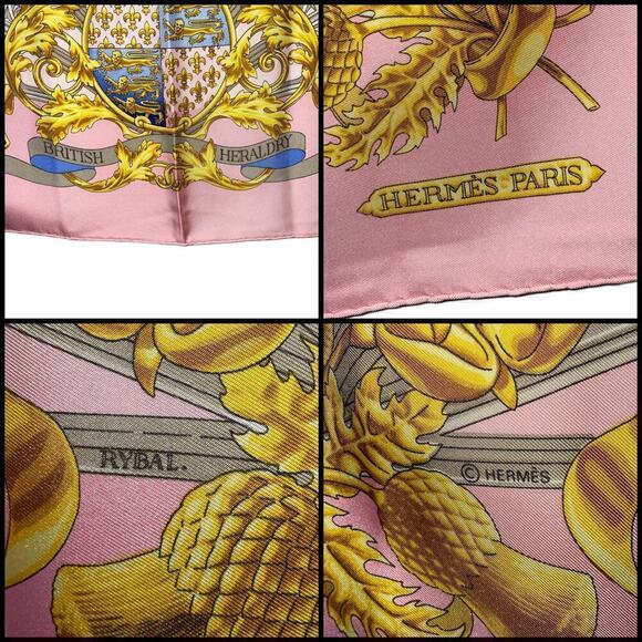 Hermes British Heraldry Coat Of Arms Pink Gold Blue 100% Silk Scarf 90cm Square - Picture 4 of 16